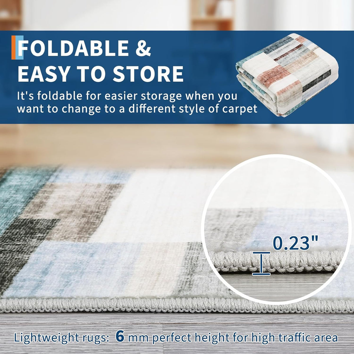 Large Living Room Rugs 8x10 Area Rugs Machine Washable Modern Geometric Neutral Rug Non Slip Low Pile Farmhouse Stain Resistant Carpet for Bedroom Nursery Classroom Dorm 8'x10' Multi