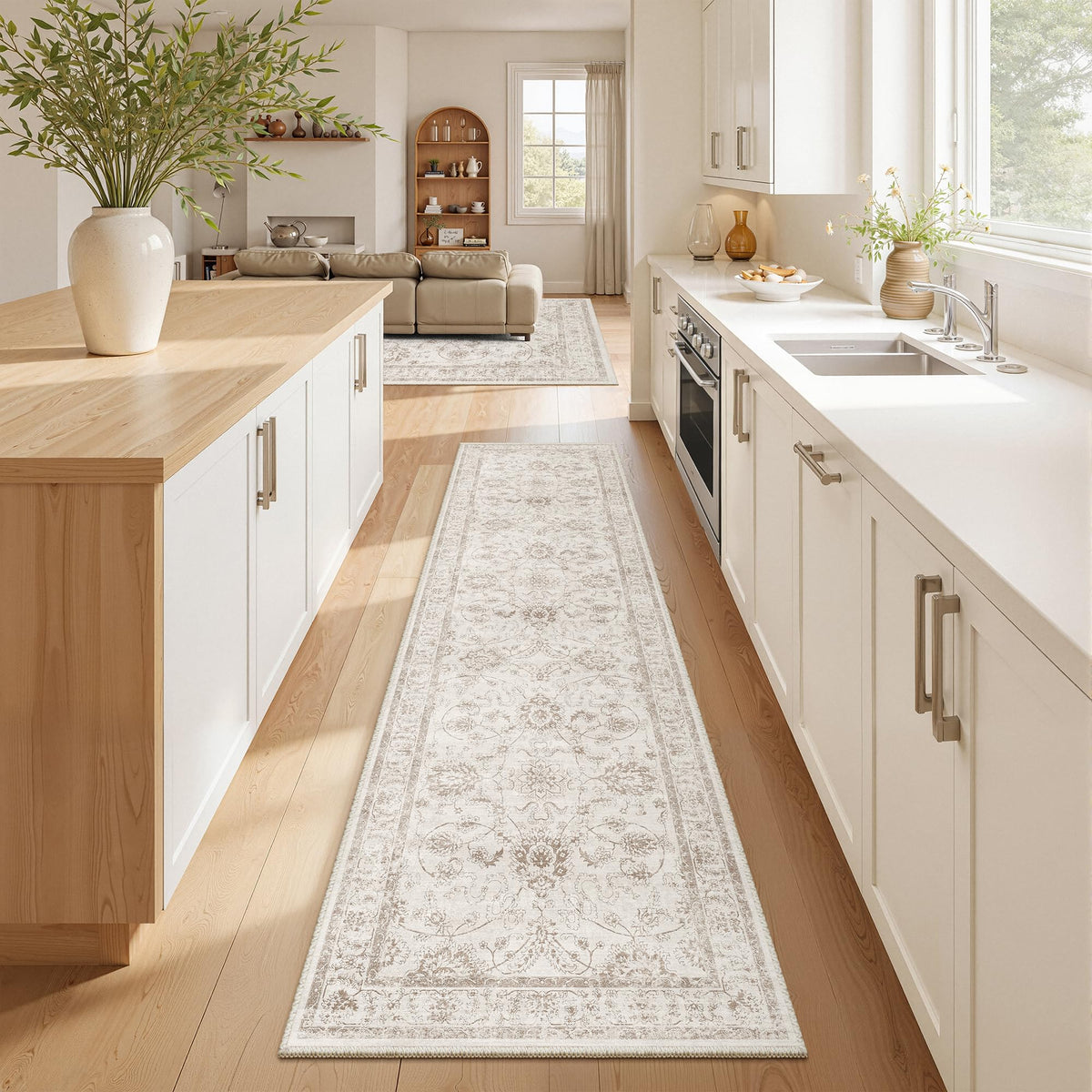 Madane 8x10 Area Rugs for Living Room, Washable Neutral Rug Brown/Sand