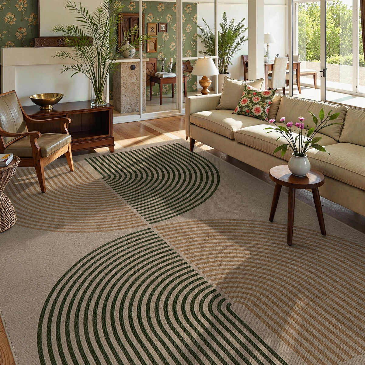 Lahome Modern Rainbow Easy Jute Carpet, Washable 5x7 Area Rugs for Living Room Patio Black Farmhouse Indoor Outdoor Rugs, Contemporary Natural Non Slip Floor Carpet for Office RV Backyard