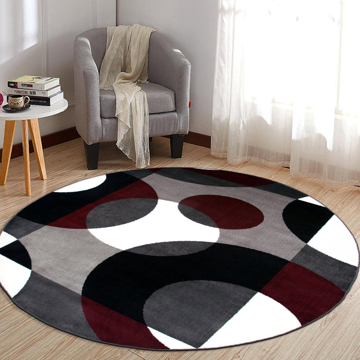 Rugshop Circle Design Contemporary Geometric Area Rug Burgundy 5'3" x 7'3"