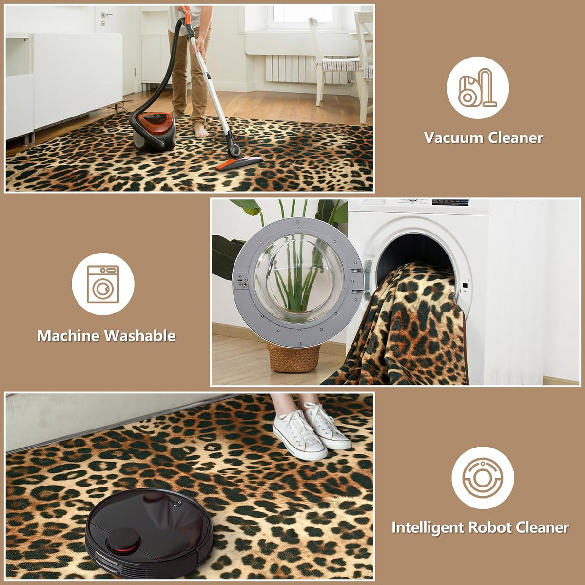 DweIke Leopard Rugs for Living Room, 6x9 Cheetah Print Rug for Bedroom Decor, Washable Non-Slip Stain Resistant Faux Animal Throw Carpet for Dining Room Office Western Home, Dark Brown