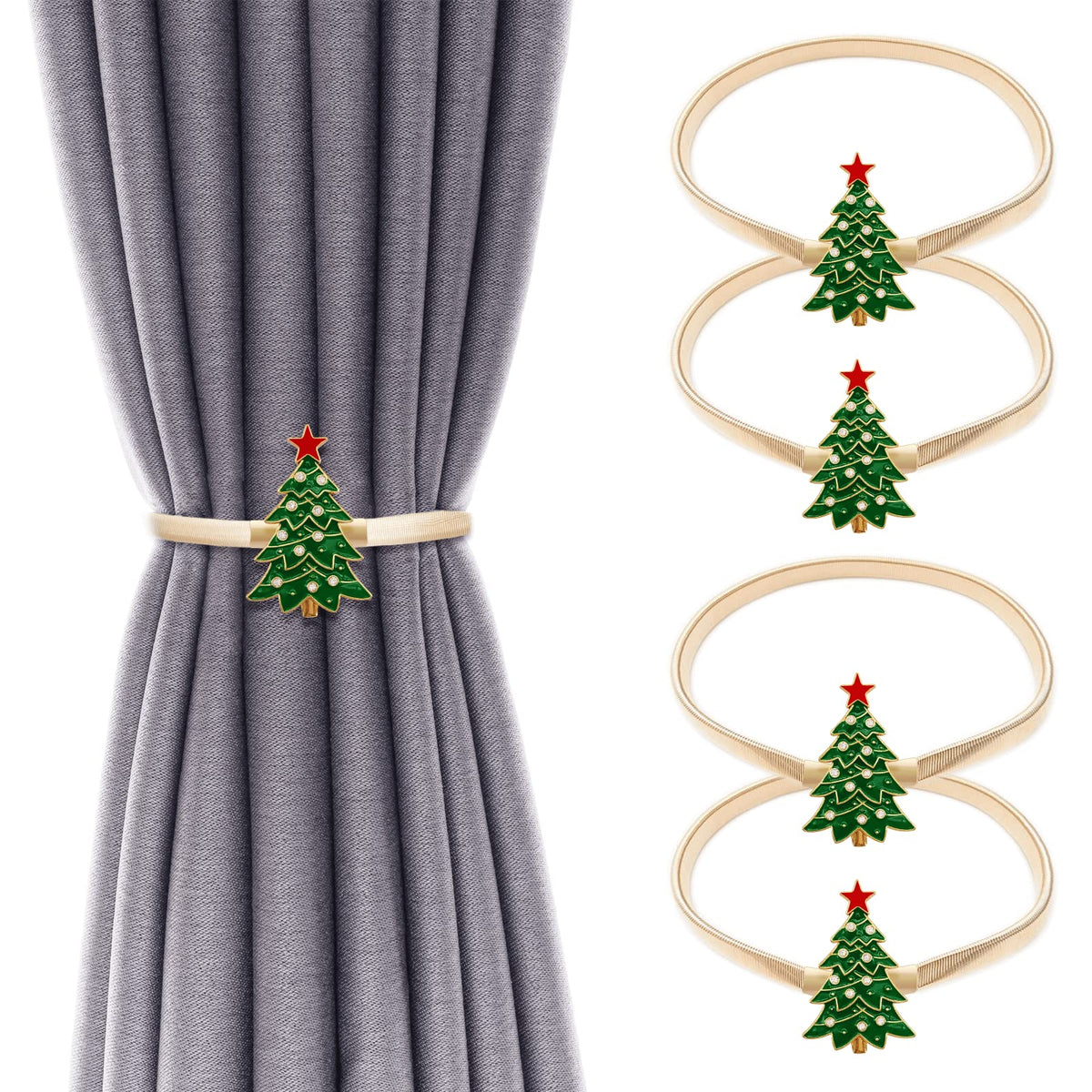 4 Pack Christmas Curtain Tieback Buckle Aluminum Alloy Spring Design Curtain Holdback Carving Design Christmas Curtain Ties for Drapes Curtain Ties Backs Modern Christmas Decor (Maple Leaf)