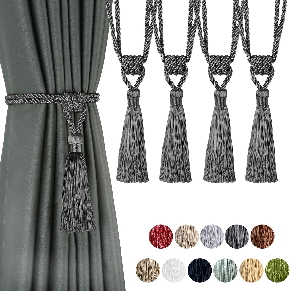 4 Pack Curtain Tiebacks Handmade Tassel Rope Curtain Holdbacks