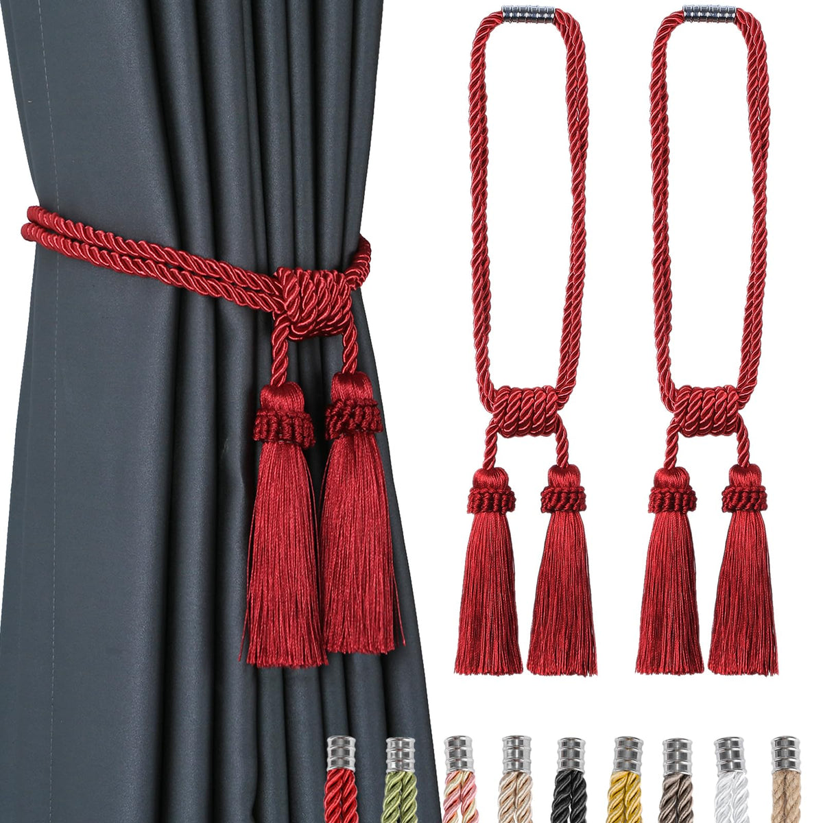 Magnetic Curtain Tiebacks Handmade Tassel Drapery Holdback,2P