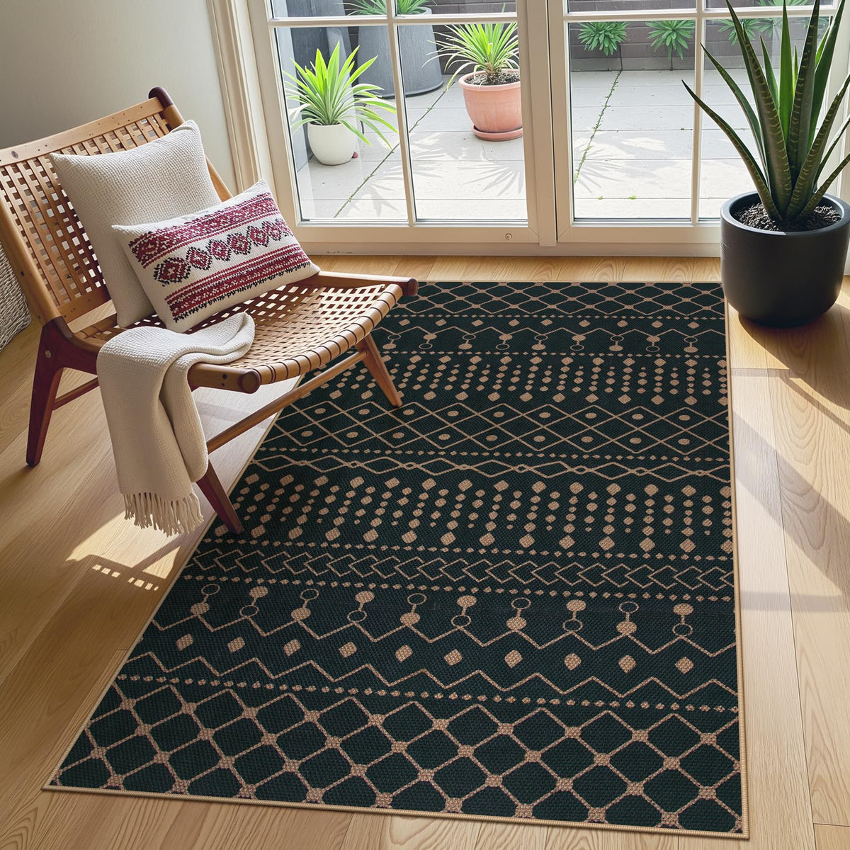 Lahome Modern Rainbow Easy Jute Carpet, Washable 5x7 Area Rugs for Living Room Patio Black Farmhouse Indoor Outdoor Rugs, Contemporary Natural Non Slip Floor Carpet for Office RV Backyard