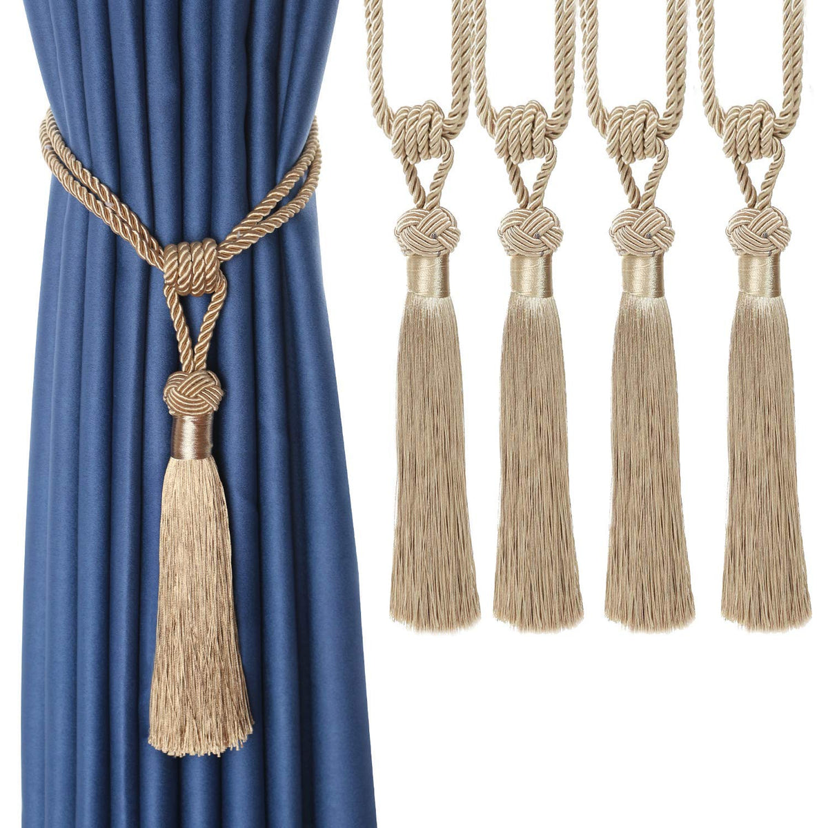 BEL AVENIR 2 Pack Curtain Tiebacks Hand-Woven Tassels Holdbacks