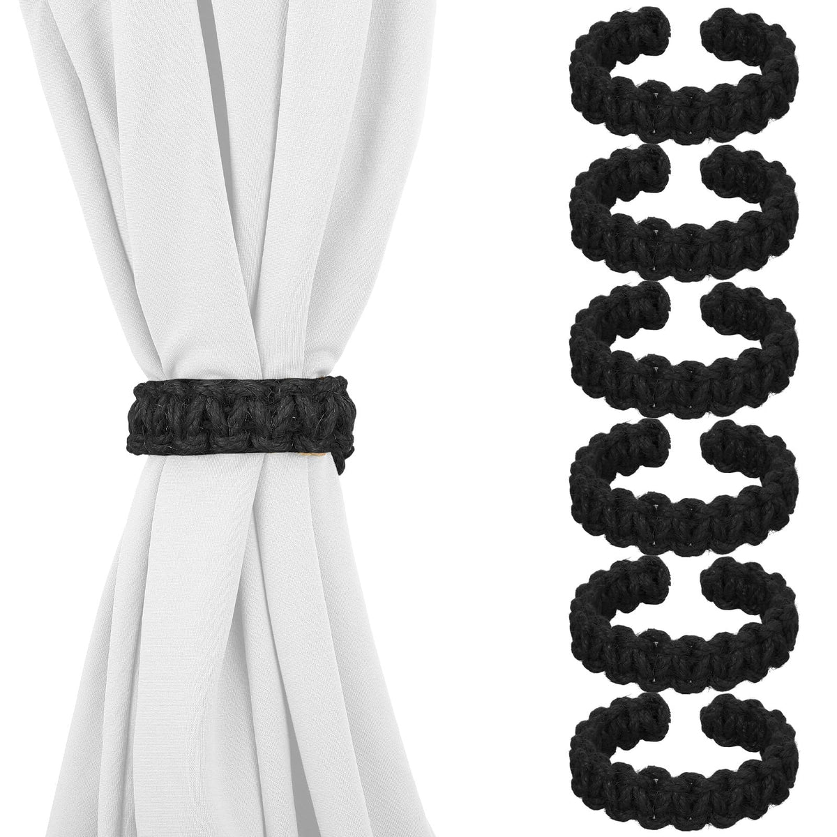 6 Pack Boho Braided Curtain Tiebacks, Curtain Holdbacks Tie Backs