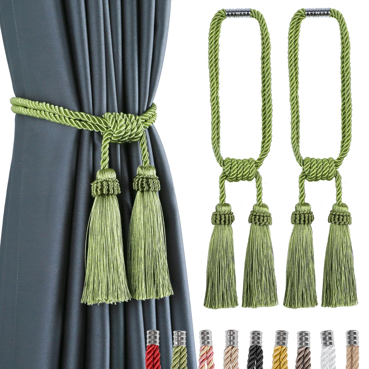 Magnetic Curtain Tiebacks Handmade Tassel Drapery Holdback,2P
