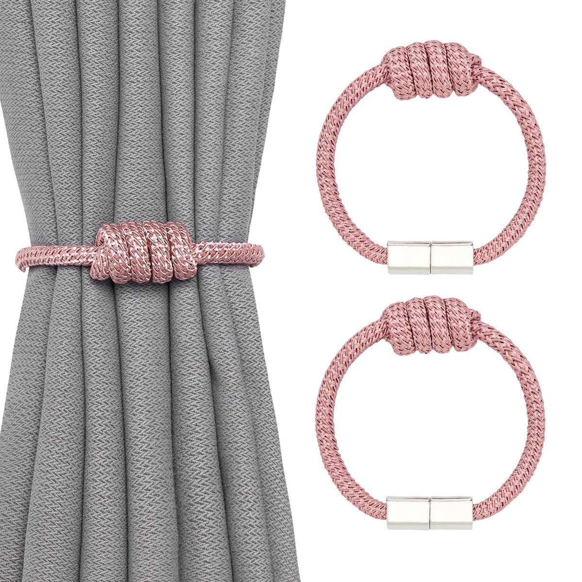 NICEEC 2 Pack Mini Magnetic Curtain Tiebacks Modern Simple Style Drape Tie Backs Elegant Hand Weave Rope Knot Decorative Curtain Holdbacks for Home & Office Window Drapery (Dark Grey)