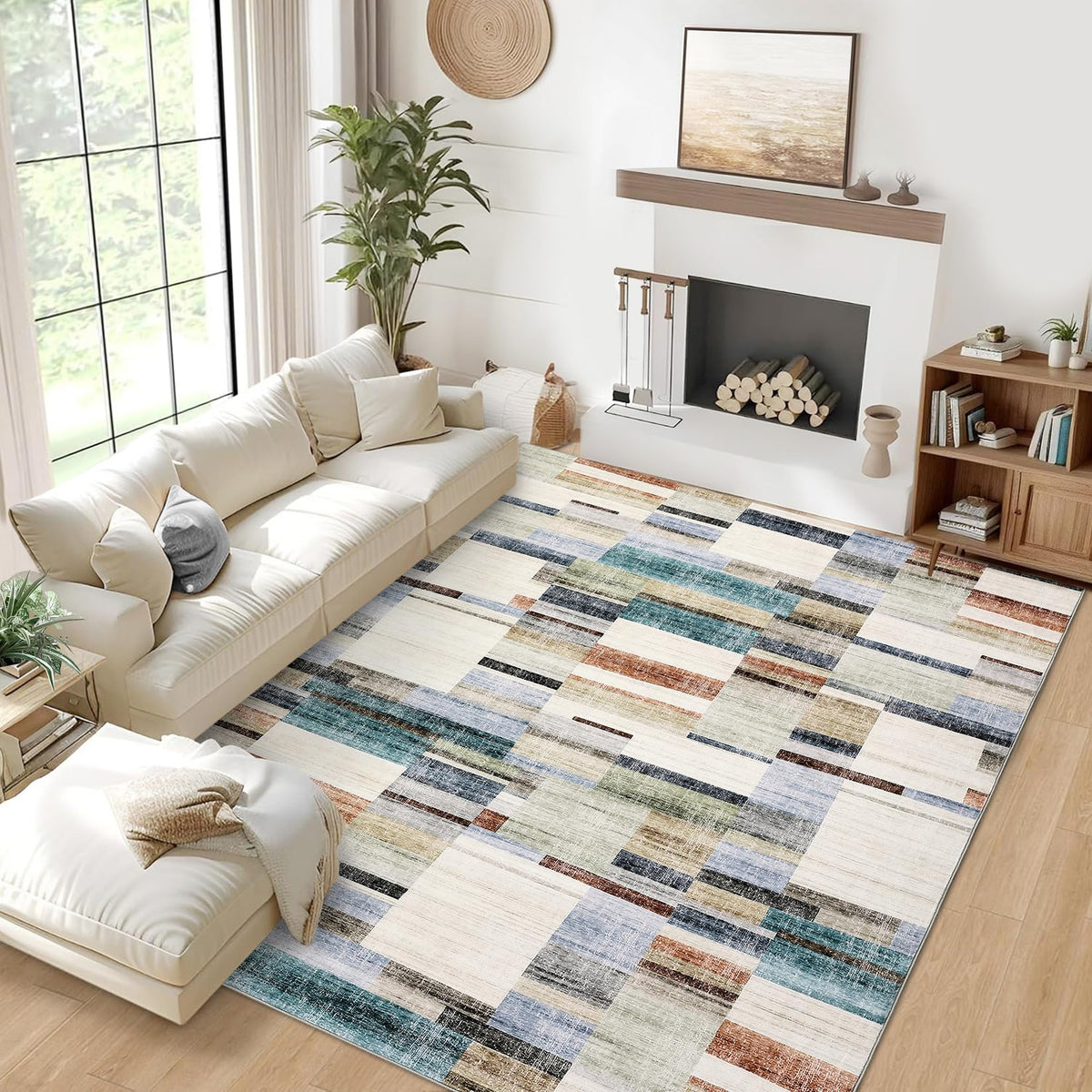 GarveeHome Large Living Room Rugs 8x10 Area Rugs Machine Washable Modern Geometric Neutral Rug Non Slip Low Pile Farmhouse Stain Resistant Carpet for Bedroom Nursery Classroom Dorm 8 ft x10 ft Multi