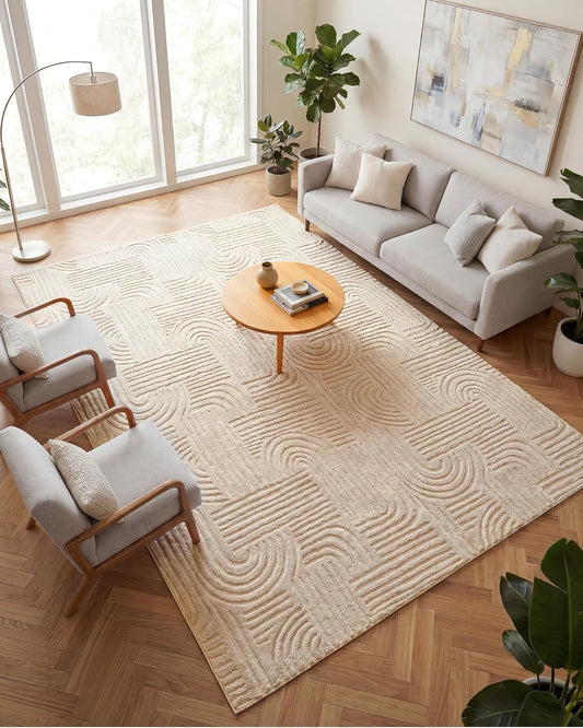 Carvapet 5x7 Area Rug Beige Modern Geometric Maze Washable Carpet