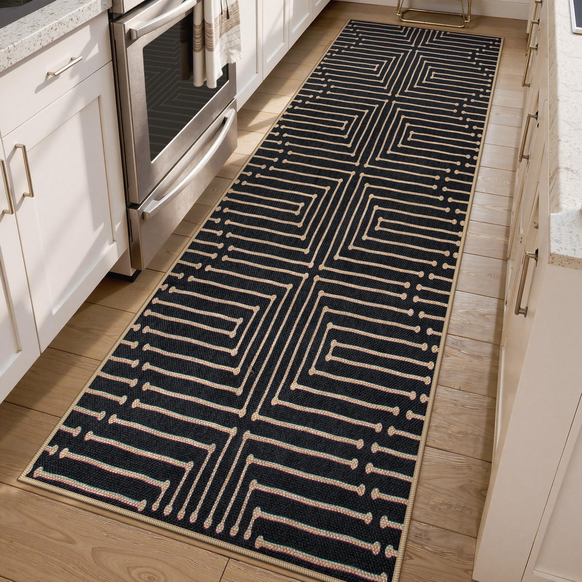 Lahome Modern Rainbow Easy Jute Carpet, Washable 5x7 Area Rugs for Living Room Patio Black Farmhouse Indoor Outdoor Rugs, Contemporary Natural Non Slip Floor Carpet for Office RV Backyard