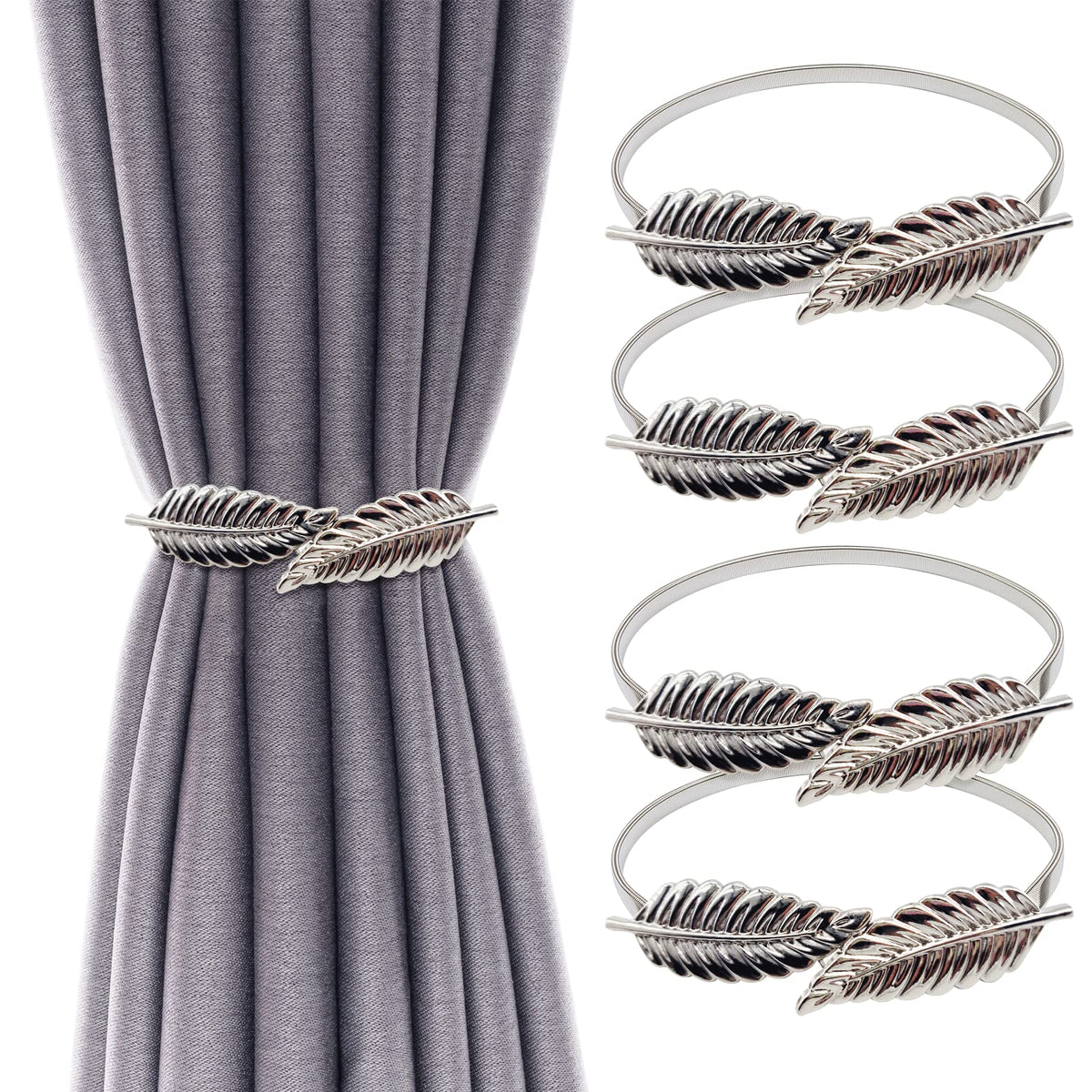 4Pack Curtain Tiebacks Aluminum Alloy Spring Design Curtain Holdback Leaf Carving Design Curtain Ties for Drapes Curtain Ties Backs Curtain Modern Style Curtain Holdback Decor(Gold Leaf)
