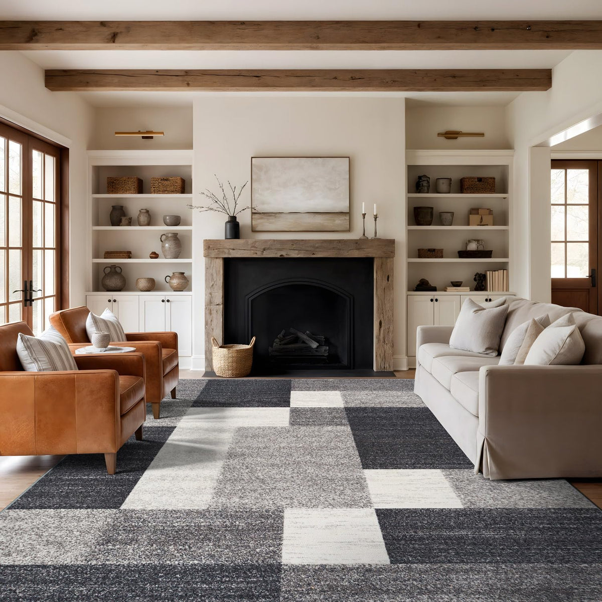 Rugshop Geometric Boxes Non-Slip Modern Area Rug Red 5'3" x 7'3"
