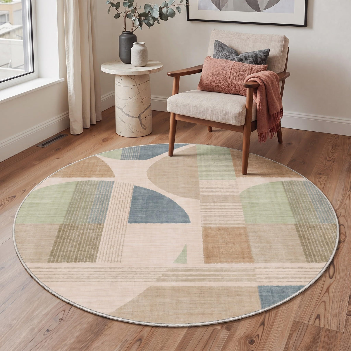 BEIMO 5x7 Washable Area Rugs, Green Mid Century Modern Rug for Bedroom