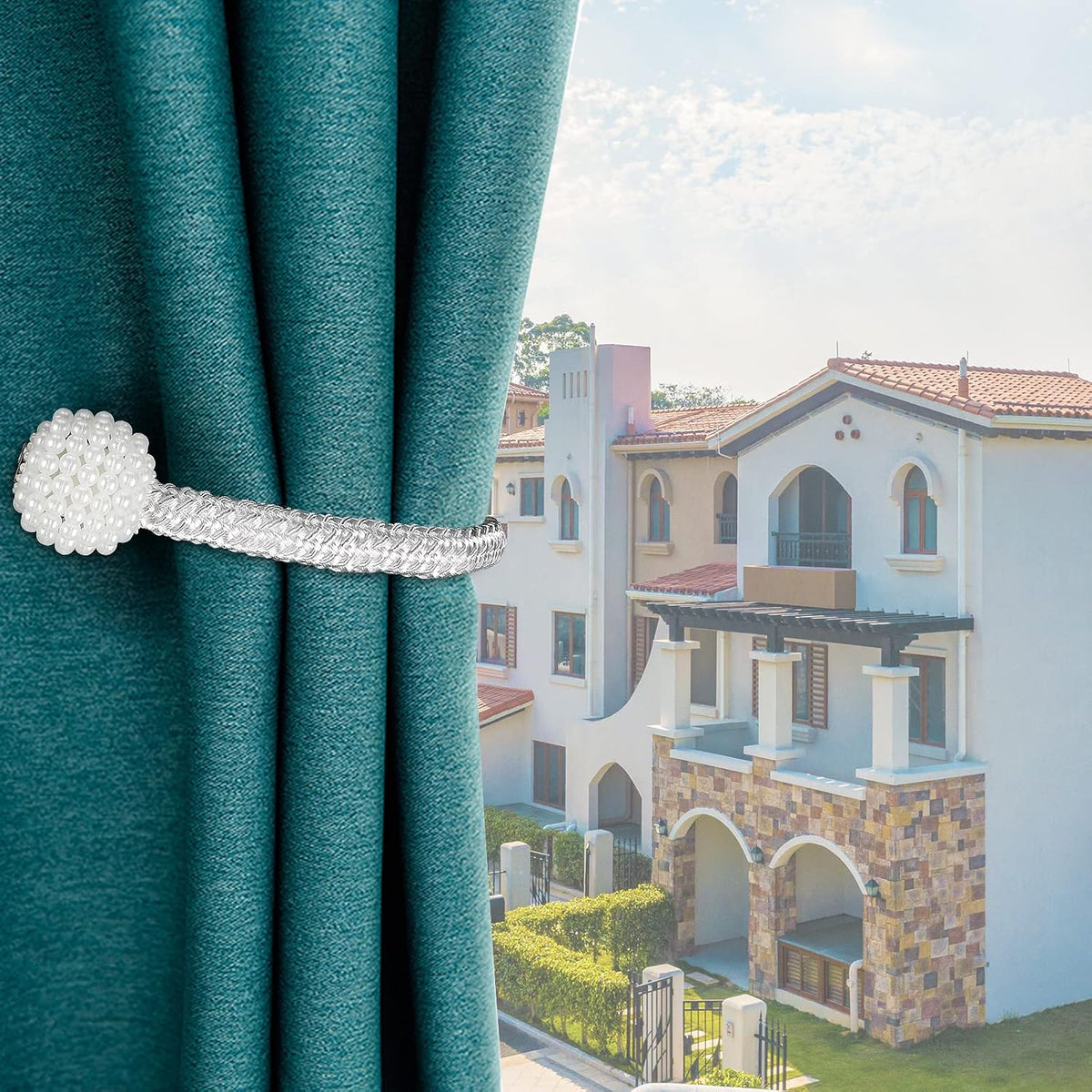 8 Pack Magnetic Curtain Tiebacks with Pearls,Modern Curtain Holdbacks Strap