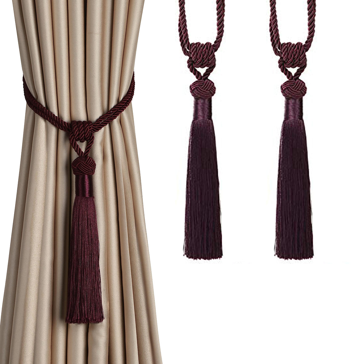 BEL AVENIR 2 Pack Curtain Tiebacks Hand-Woven Tassels Holdbacks