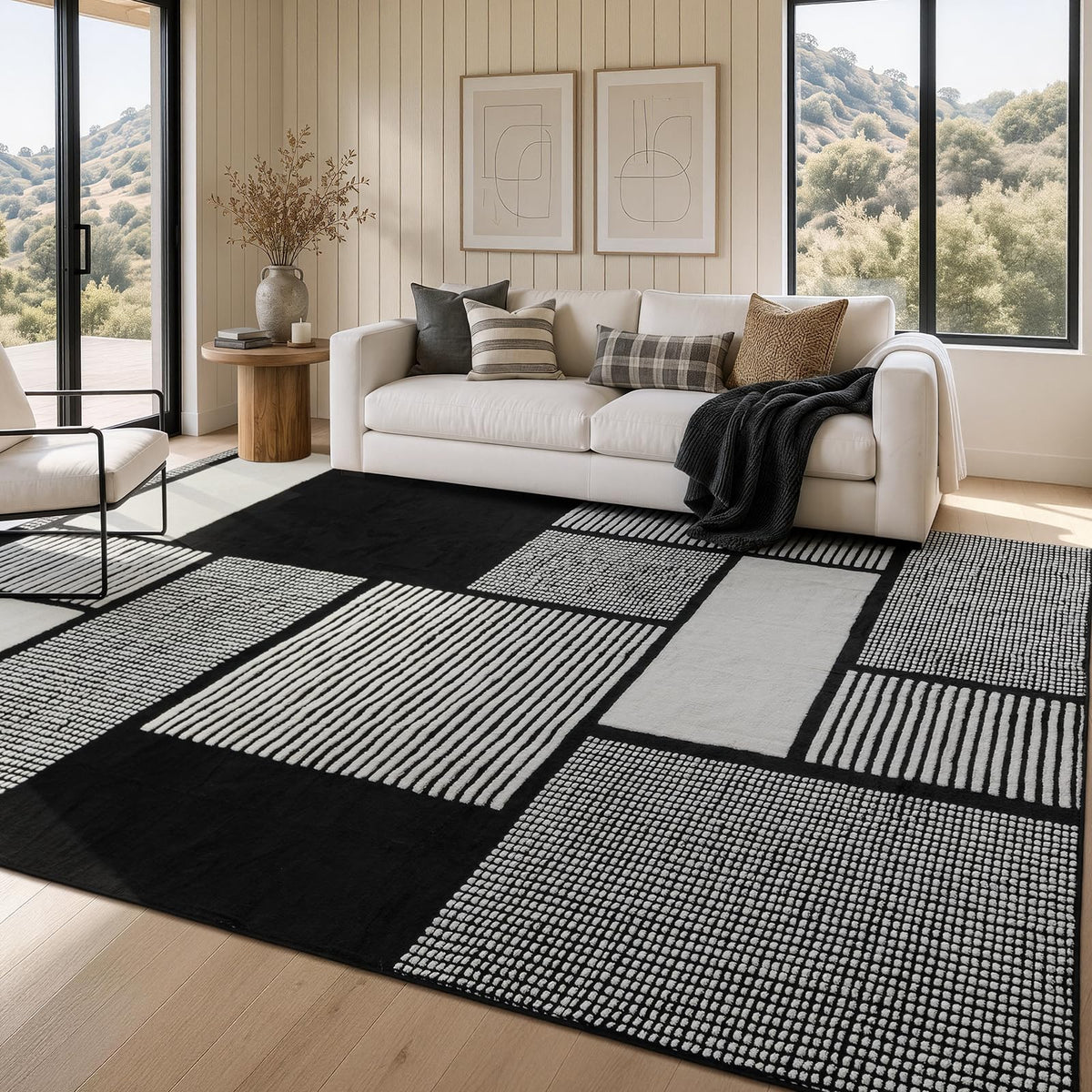 YIHOUSE 5x7 Black and White Area Rug, Washable Non Slip Living Room Carpet