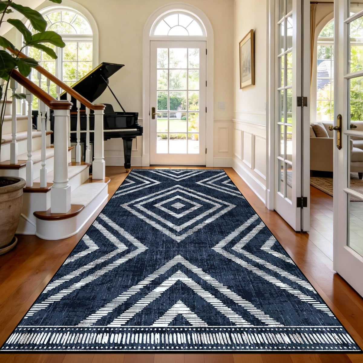 Boho Washable Rugs 5x7ft Non Slip, Low Pile Area Rug for Living Room, Brown Moroccan Bedroom Carpets, Non Shedding Soft Floor Carpet for Dining Room Bathroom Nursery Kitchen Office