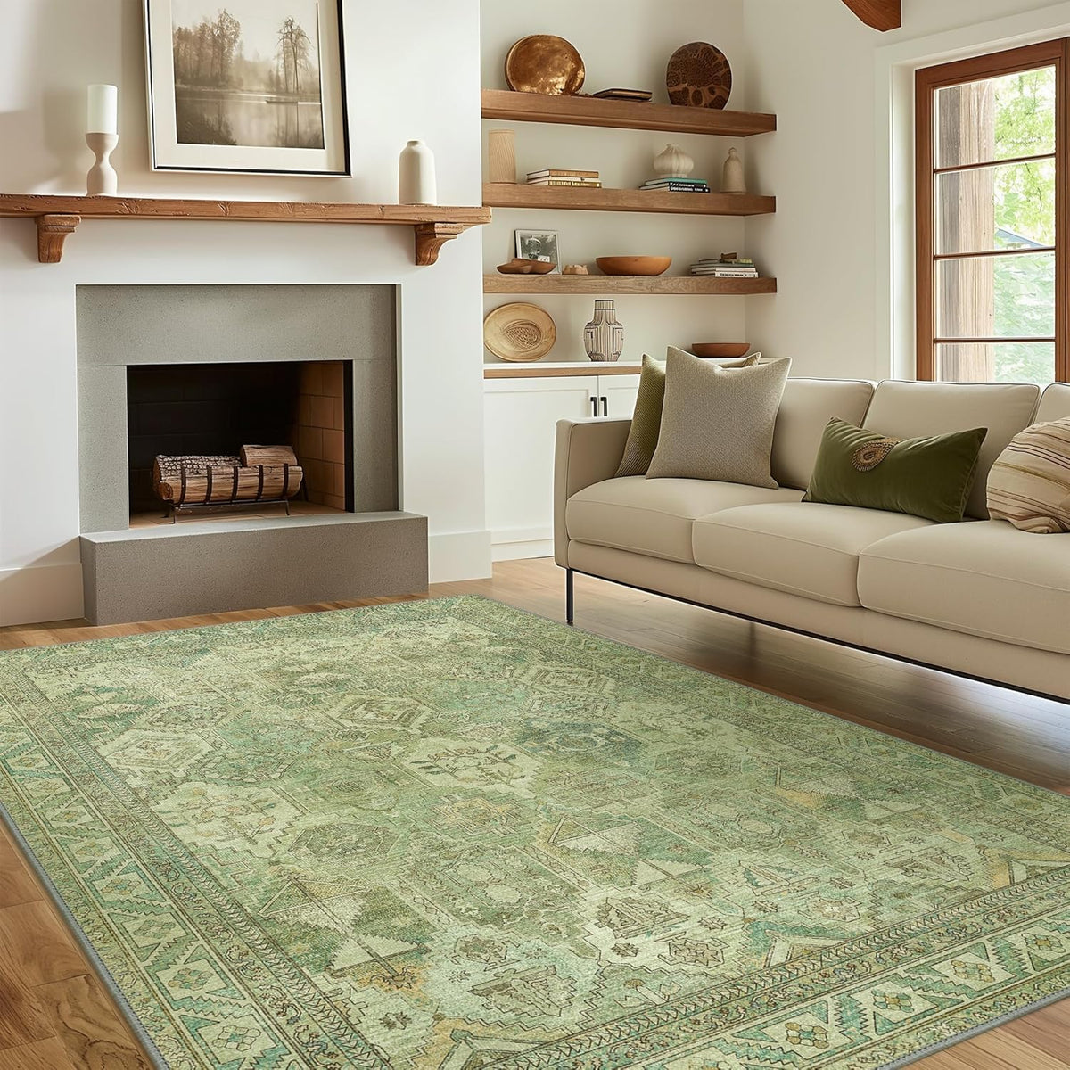 8x10 Area Rug Washable Rug for Living Room Bedroom Non Slip Carpet Taupe