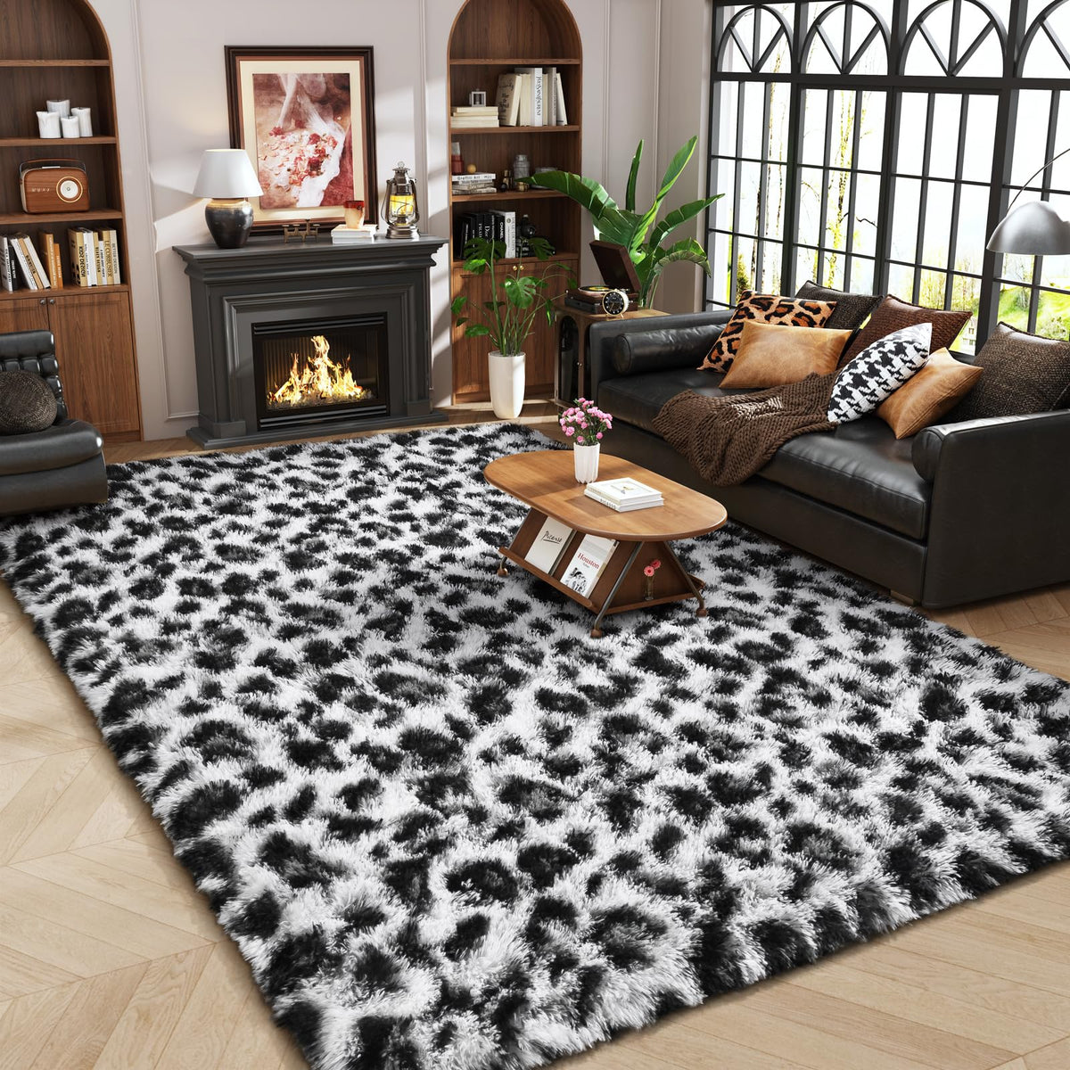 Amearea Fluffy Leopard Rug, Premium Cheetah Print Rugs, Khaki 4x6