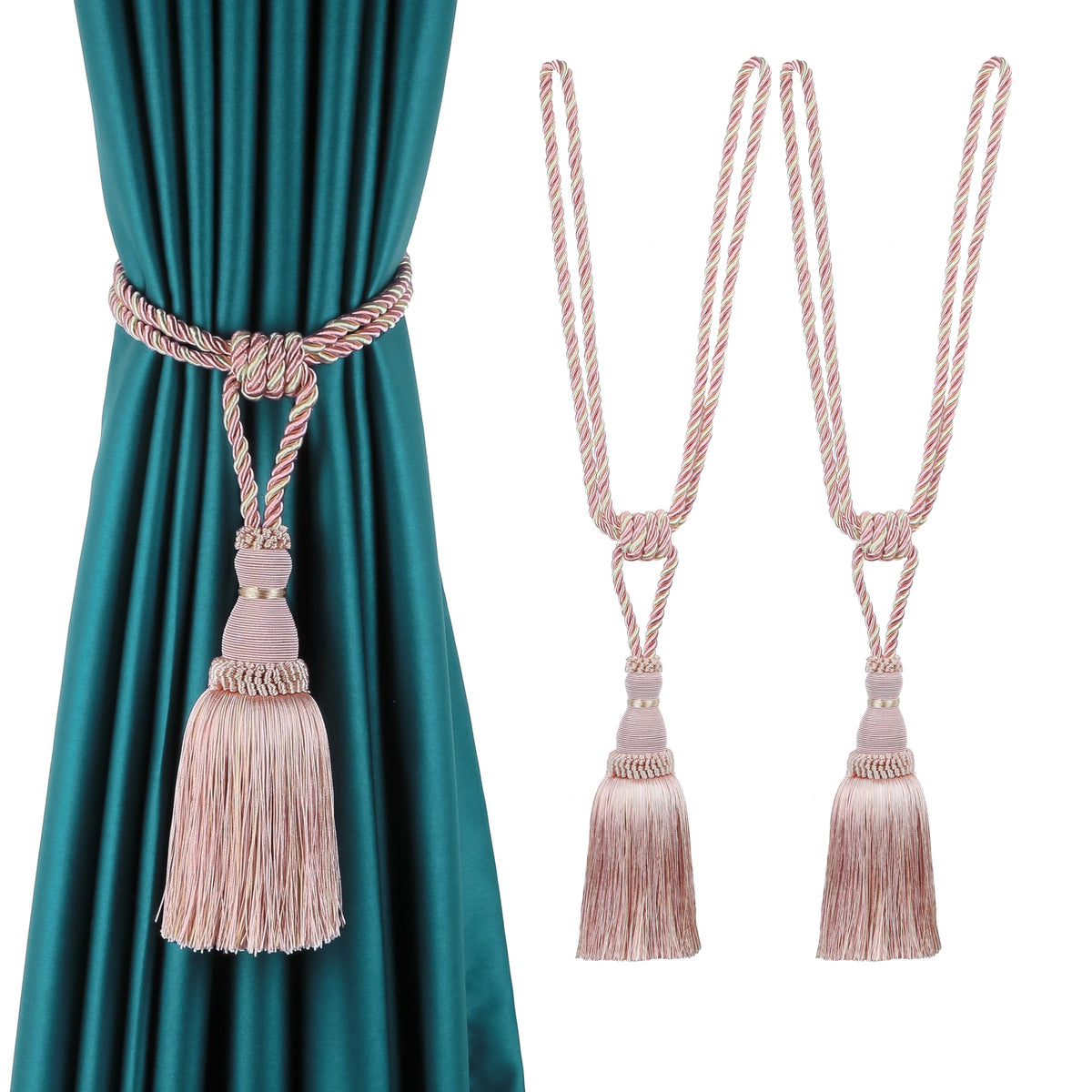 BEL AVENIR 2 Pack Curtain Tiebacks Tassel Drapery Tie-Backs Rope Holdbacks