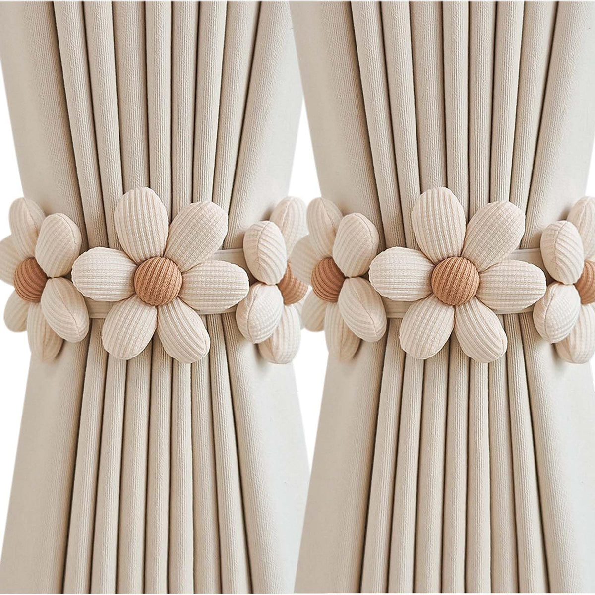 Curtain Tiebacks Rustic Holdbacks for Drapes(2 Pack), Farmhouse Curtain Holdbacks, Jute Rope with Wood Club, Natural Boho Chic Decor Drapery Holder