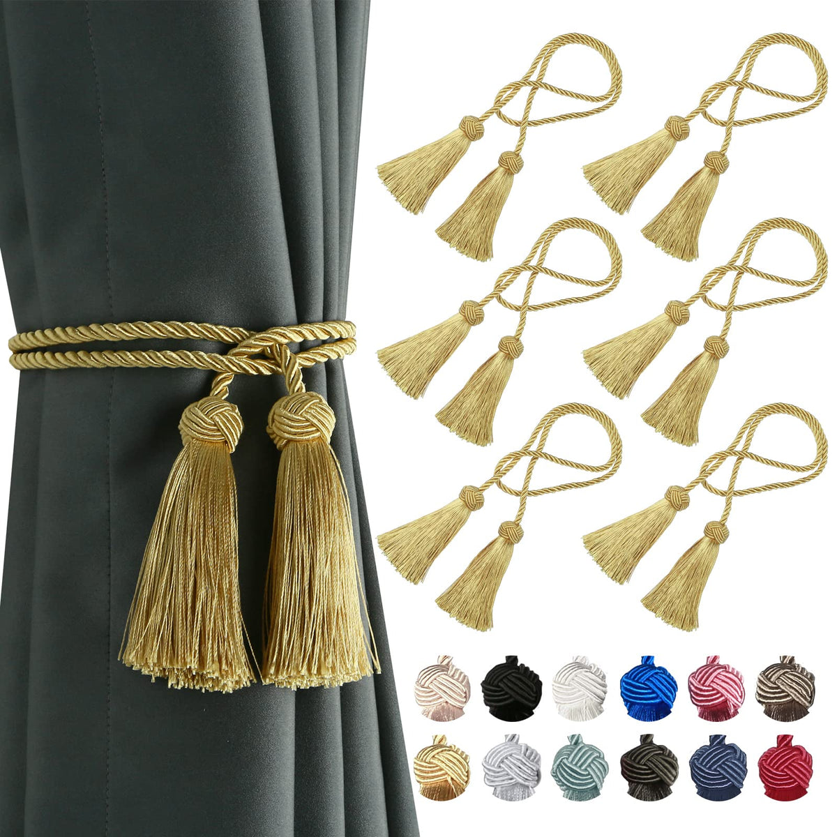 BEL AVENIR 2 Pack Handmade Rope Tassel Curtain Tiebacks