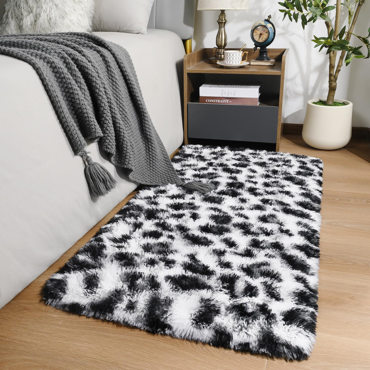 Amearea Fluffy Leopard Rug, Premium Cheetah Print Rugs, Khaki 4x6