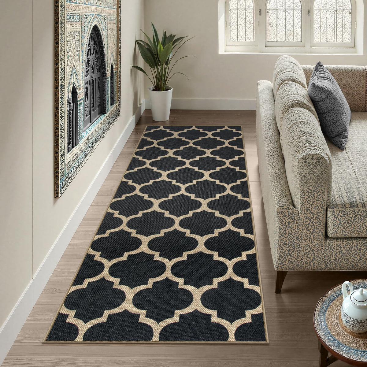 Lahome Modern Rainbow Easy Jute Carpet, Washable 5x7 Area Rugs for Living Room Patio Black Farmhouse Indoor Outdoor Rugs, Contemporary Natural Non Slip Floor Carpet for Office RV Backyard