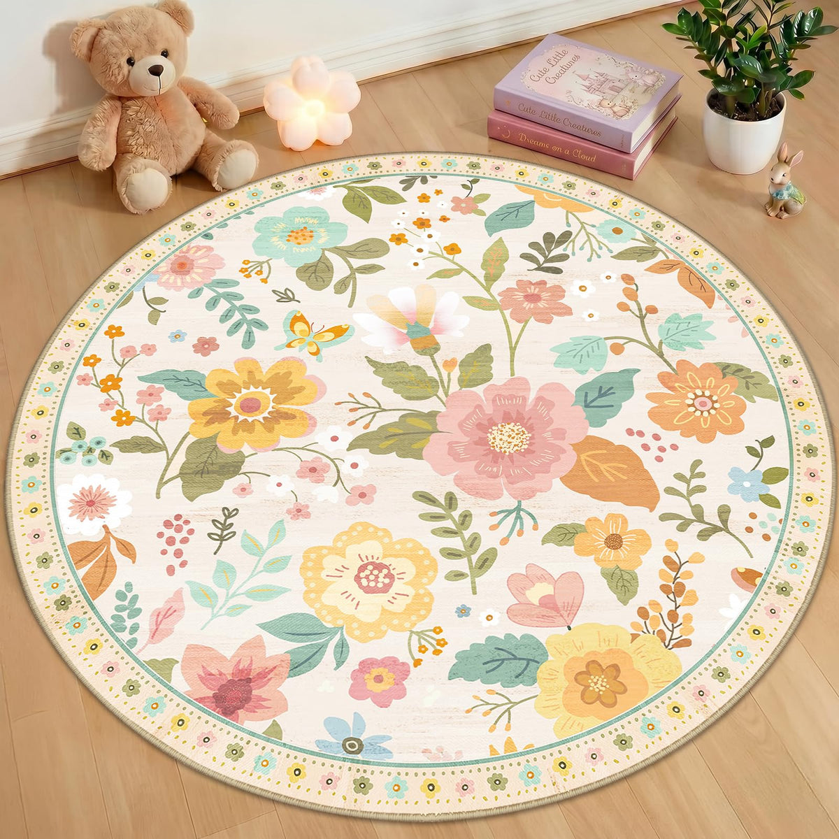 RELEANY Floral Washable 5x7 Area Rugs Black