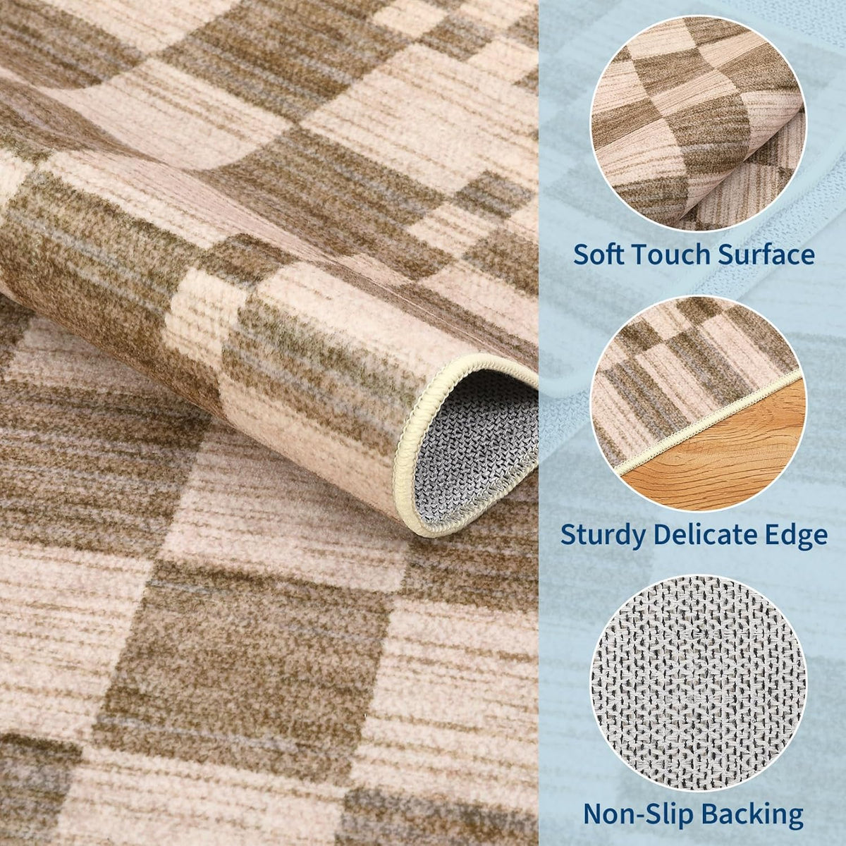 GarveeHome Brown Checkered Rug 5x7 Area Rugs Washable Living Room 5x7 Rug