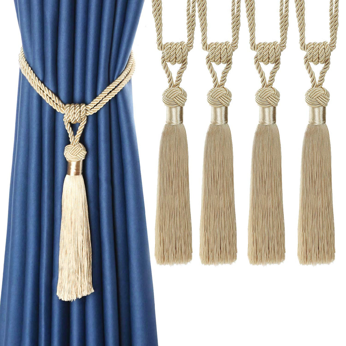 BEL AVENIR 2 Pack Curtain Tiebacks Hand-Woven Tassels Holdbacks