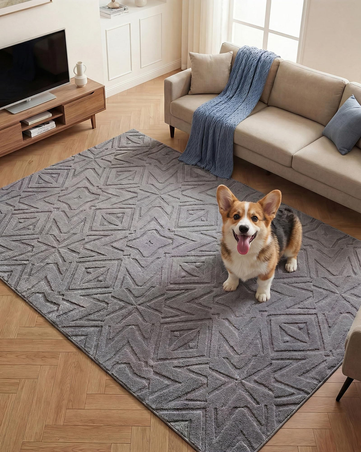 Carvapet 5x7 Area Rug Beige Modern Geometric Maze Washable Carpet