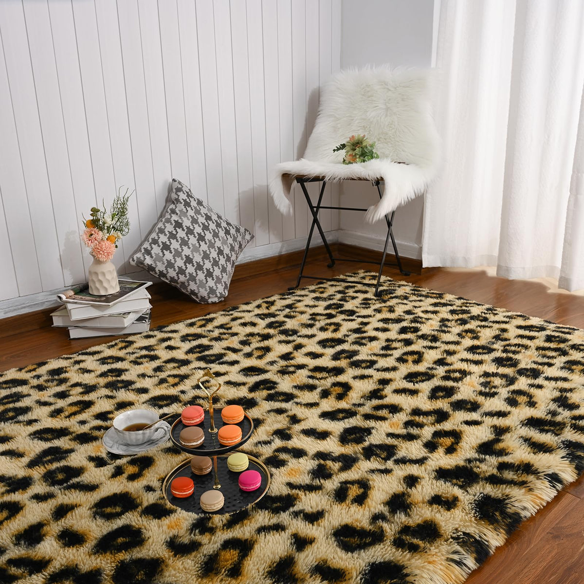 Amearea Fluffy Leopard Rug, Premium Cheetah Print Rugs, Khaki 4x6