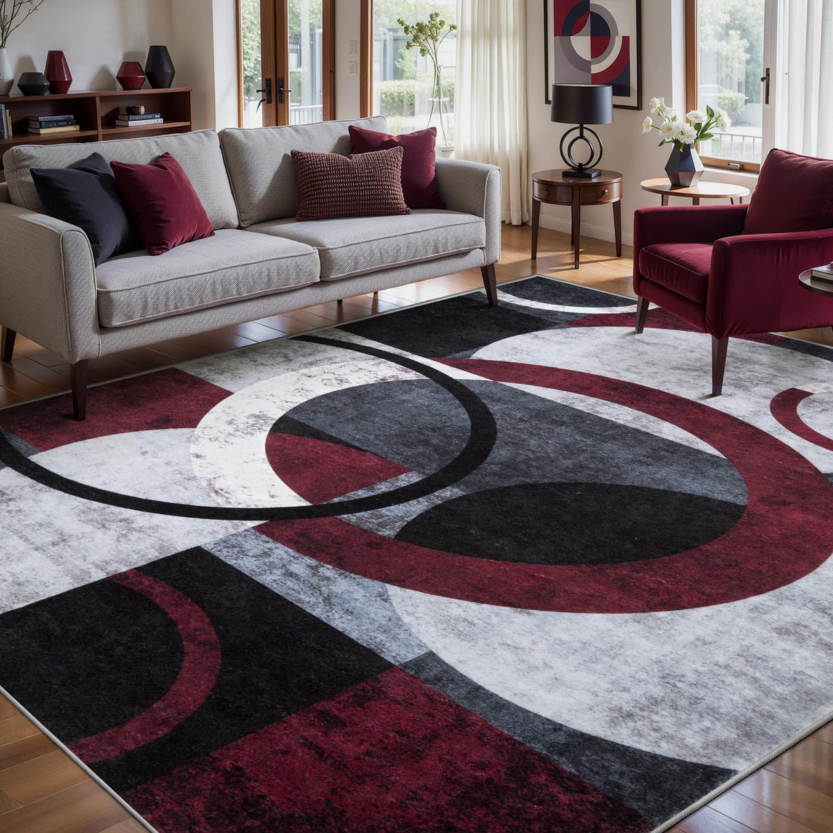 Ciicool 6x9 Area Rug Living Room Rug, Soft Geometric Washable Carpet Brown