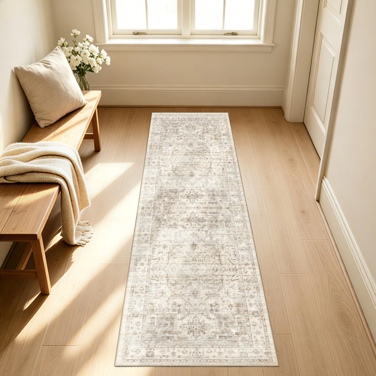 8x10 Geometric Washable Area Rug, Rugs for Living Room, Blue Grey