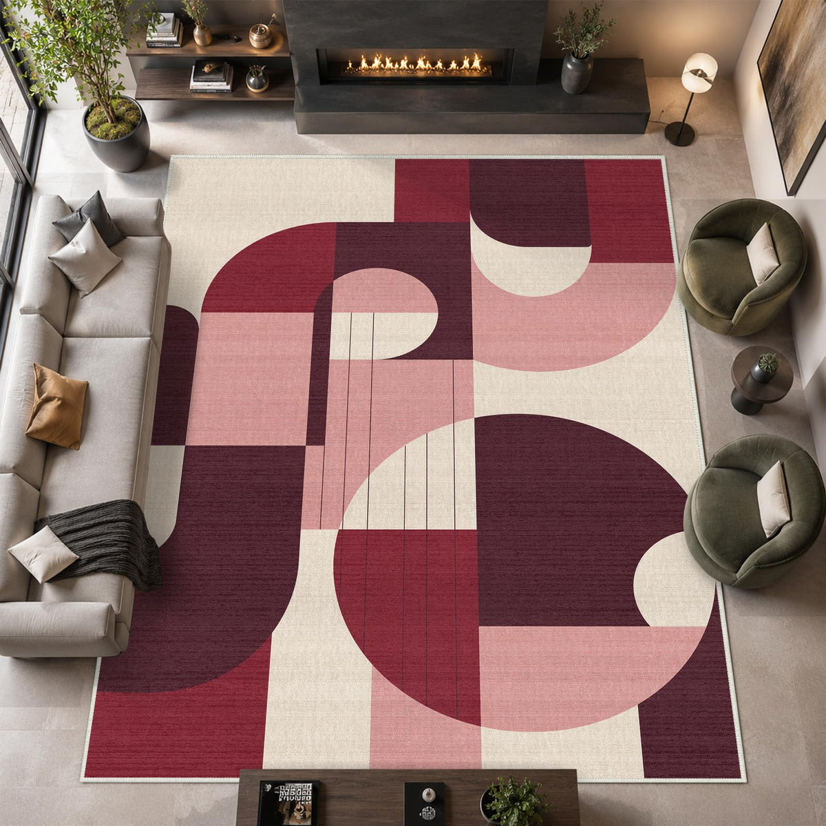 5x7 Area Rug Colorful Boho Geometric Carpet Modern Abstract Large Rug for Living Room Bedroom Machine Washable Non-Slip Rug for Dining Room Kids Playroom Office