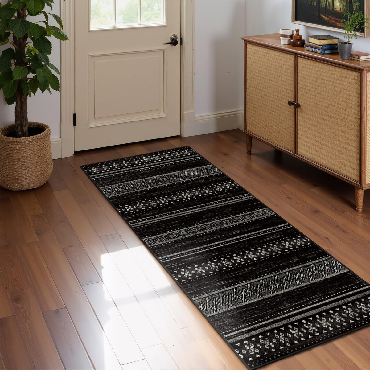 8x10 Washable Area Rugs for Living Room Boho Bedroom Rug Black/Brown