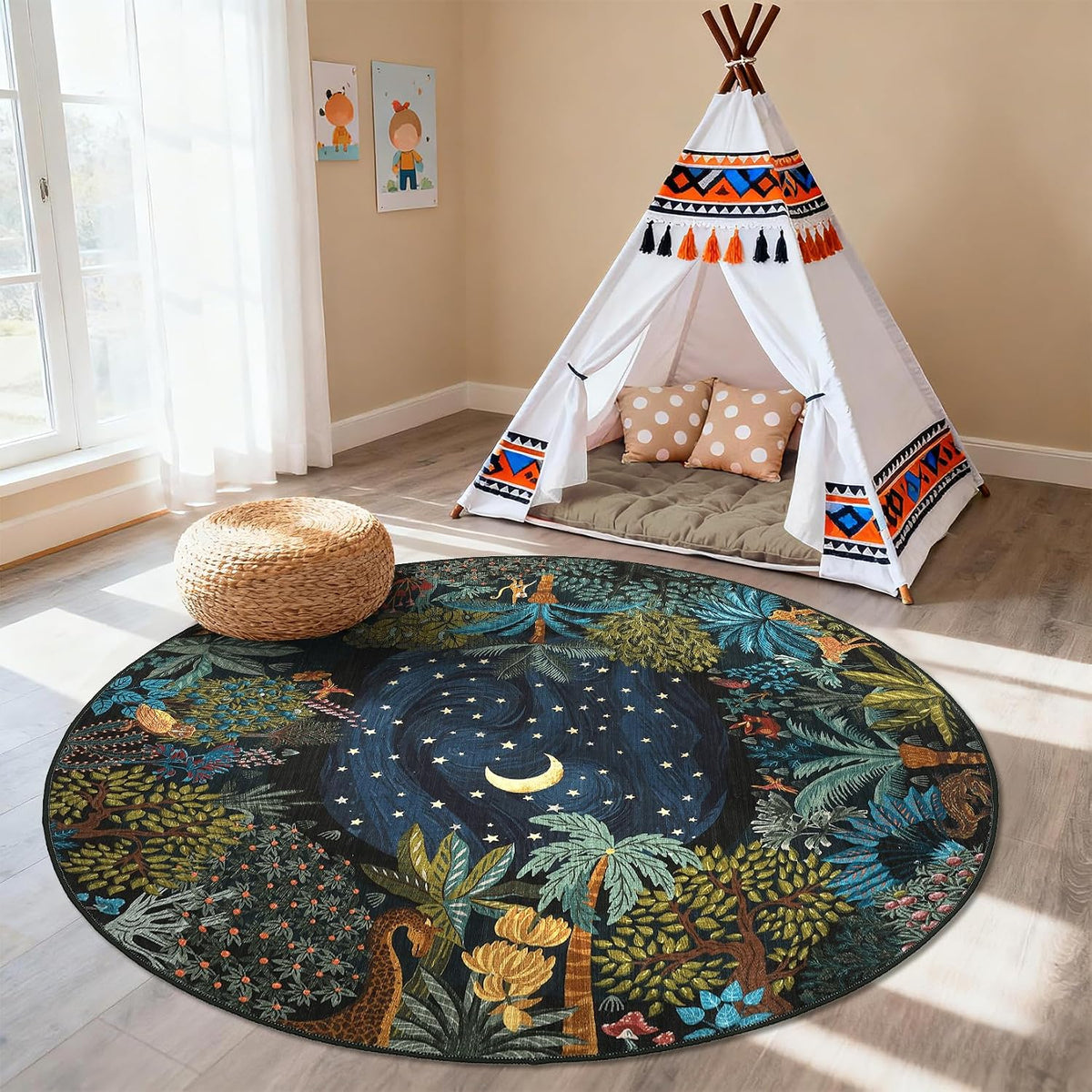 GarveeHome 5x7 Jungle Area Rug Washable Rugs for Living Room Bedroom, Soft Low Pile Non Slip Accent Floor Mat Animal Print Throw Rug Indoor Carpet Dining Room Playroom