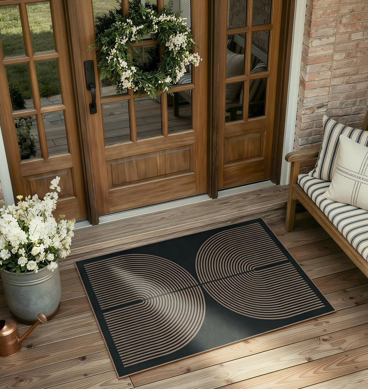 Lahome Modern Rainbow Easy Jute Carpet, Washable 5x7 Area Rugs for Living Room Patio Black Farmhouse Indoor Outdoor Rugs, Contemporary Natural Non Slip Floor Carpet for Office RV Backyard