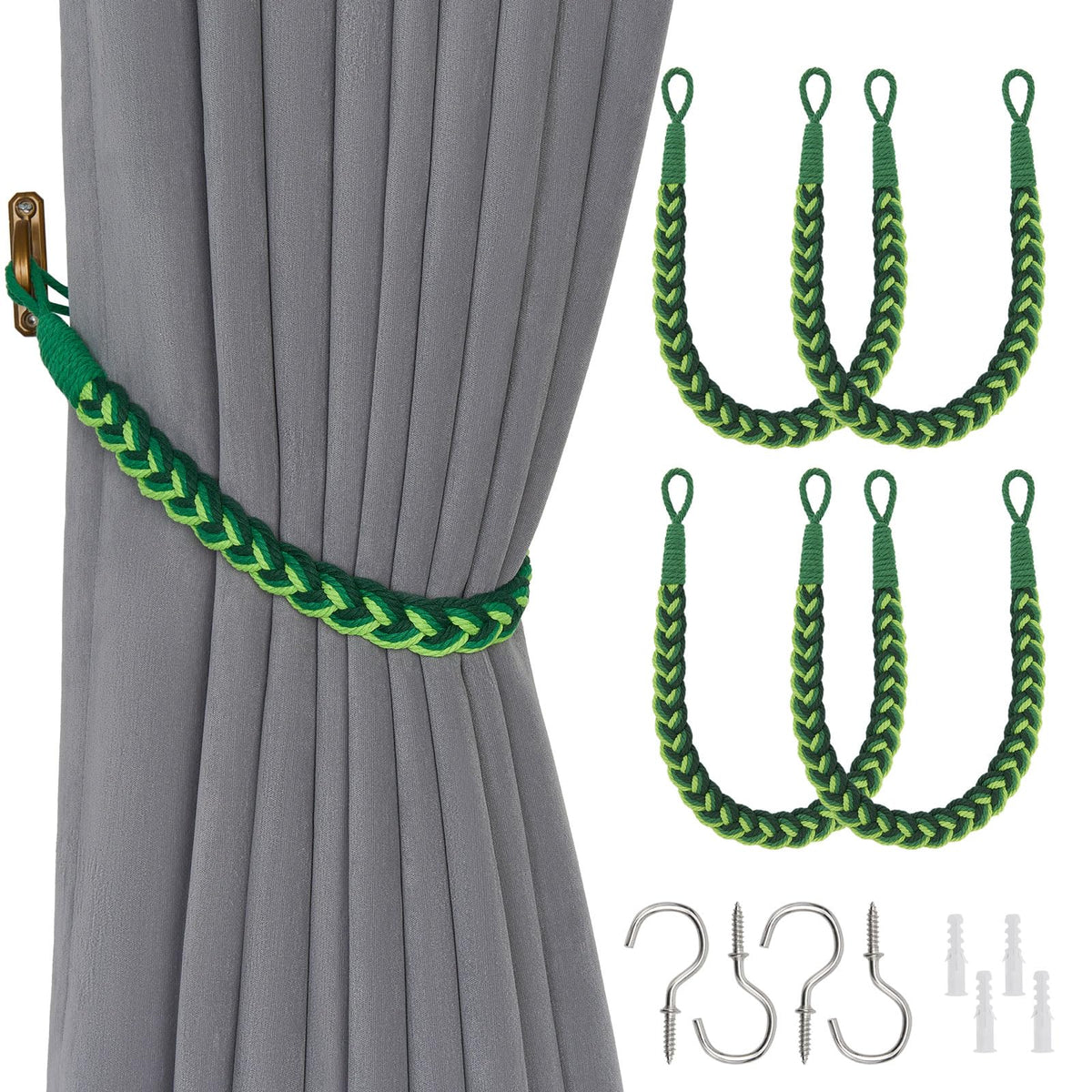 NICEEC 2 Pack Natural Cotton Rope Curtain Tiebacks Elegant Boho Style Decorative Drape Tie Backs Soft Hand-Woven Rope Curtain Holdbacks with Metal Hook for Home & Office Drapery (Coffee)