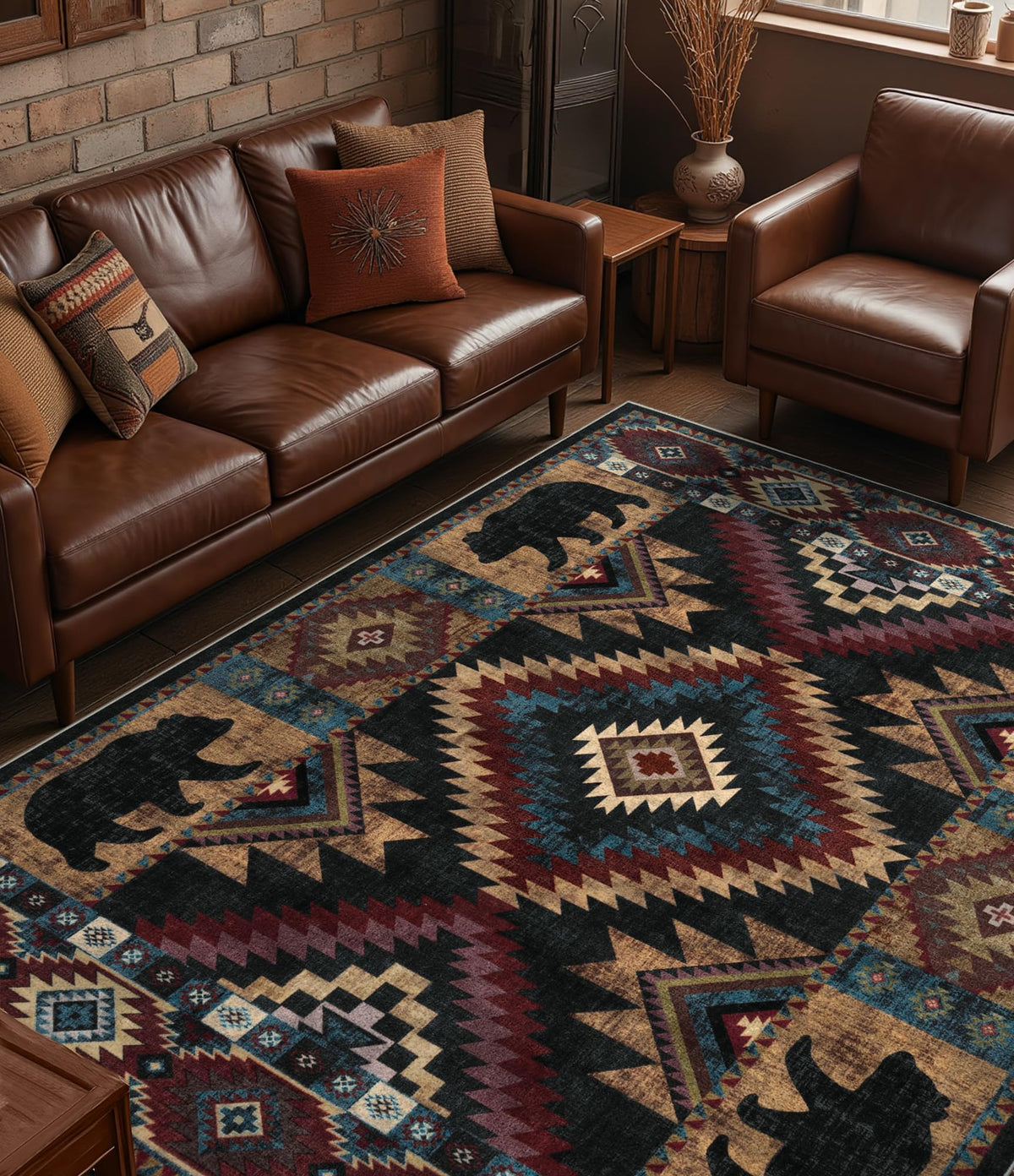 YIHOUSE Washable Rustic Cabin Area Rugs 5x7 Brown