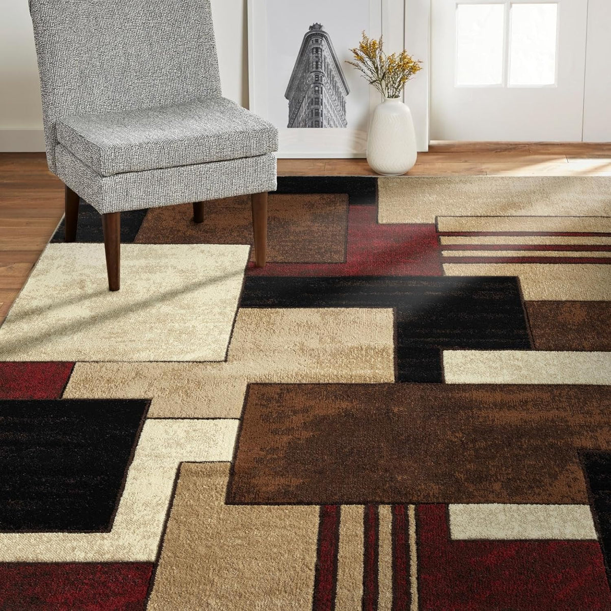 Home Dynamix Tribeca Mason Contemporary Geometric Area Rug, Brown/Red, 7'10"x10'6"