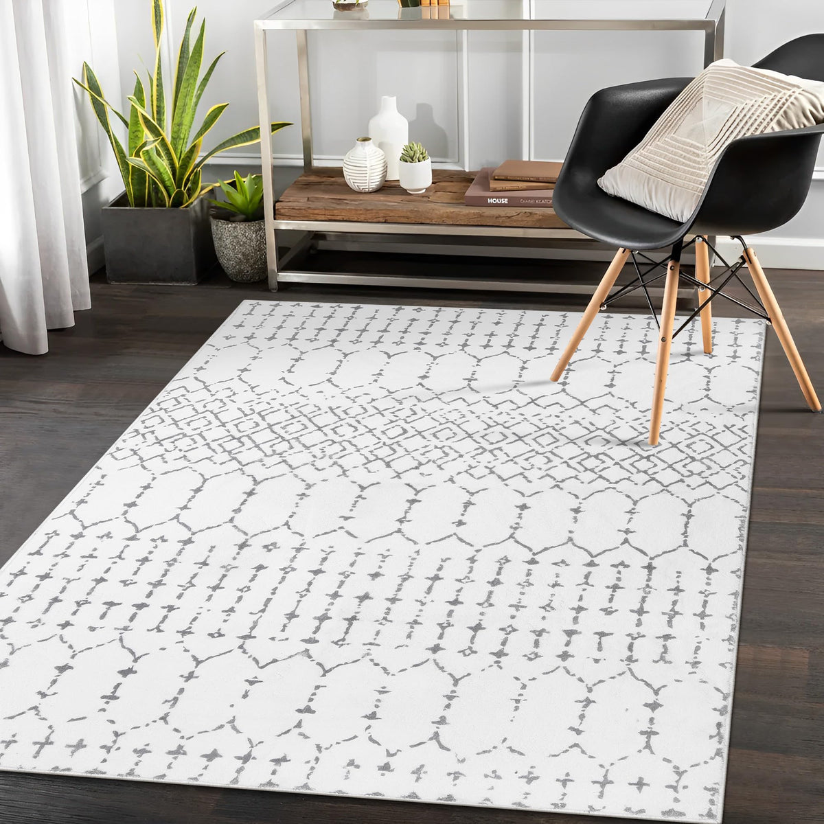 Lahome Moroccan Black Area Rug for Living Room 3x5 Non-Slip Washable Stain Resistant Large Kitchen Rugs Throw Low-Profile Soft Bedroom Carpet Geometric Print Rug for Entryway Dining Room Hana