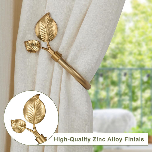 Leaf-Shaped Curtain Holdbacks 2pcs, Wall Mounted Alloy Curtains Side Holders, Curtain Tie Backs Hooks for Drapes Window Home Decoration, Brushed BlackBrushed Gold