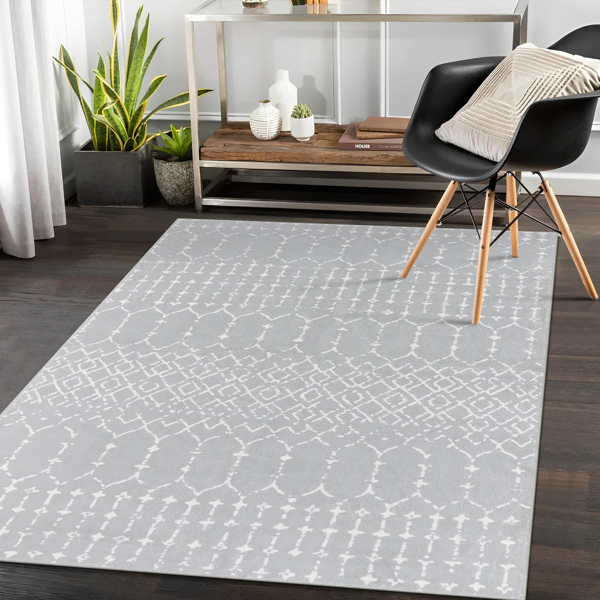 Lahome Moroccan Black Area Rug for Living Room 3x5 Non-Slip Washable Stain Resistant Large Kitchen Rugs Throw Low-Profile Soft Bedroom Carpet Geometric Print Rug for Entryway Dining Room Hana