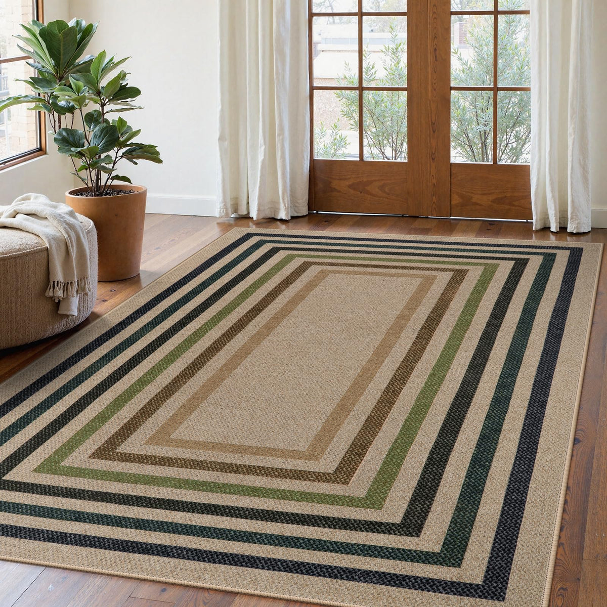 Lahome Modern Rainbow Easy Jute Carpet, Washable 5x7 Area Rugs for Living Room Patio Black Farmhouse Indoor Outdoor Rugs, Contemporary Natural Non Slip Floor Carpet for Office RV Backyard