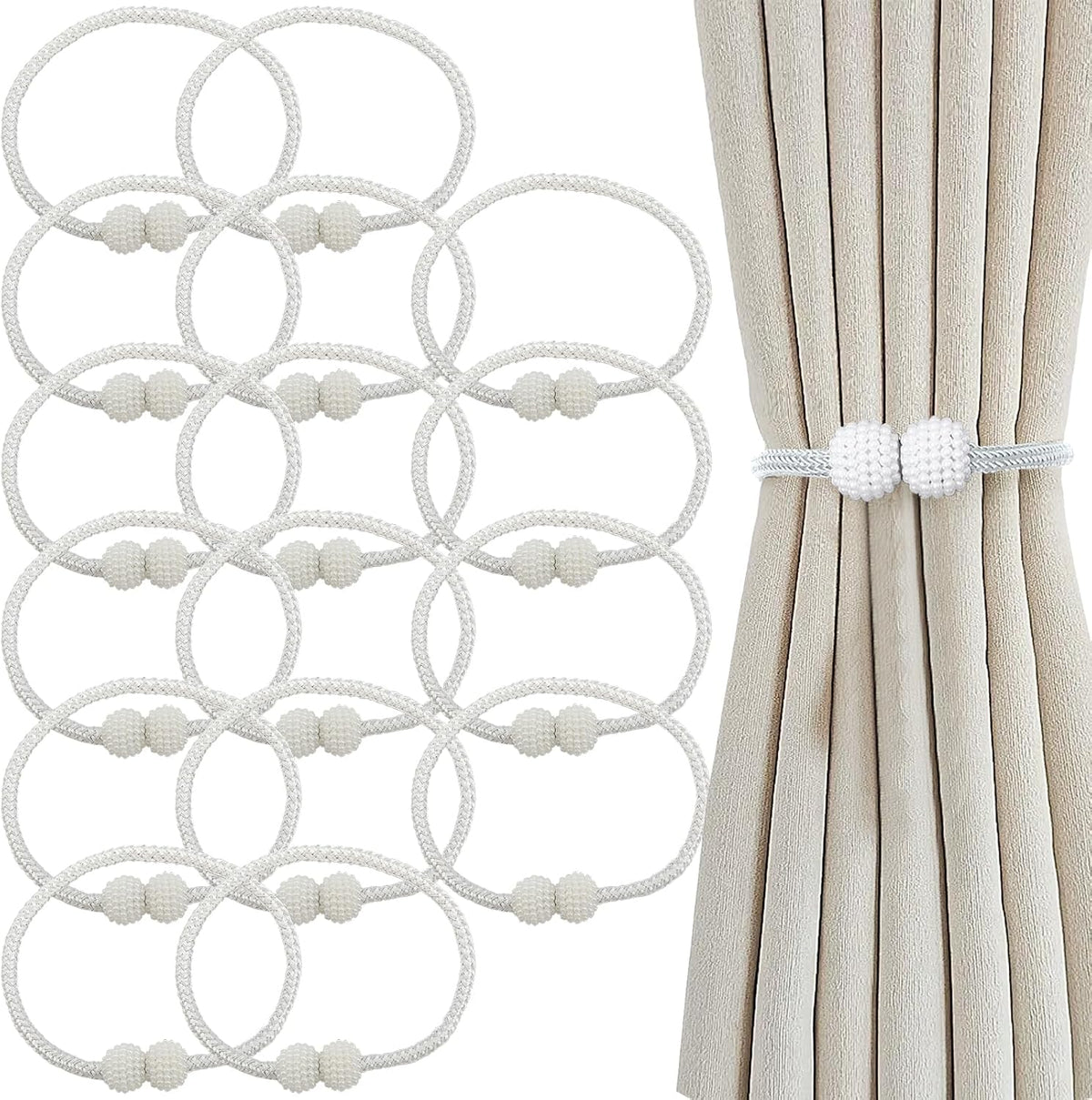 Magnetic Curtain Tiebacks 16 Pack White