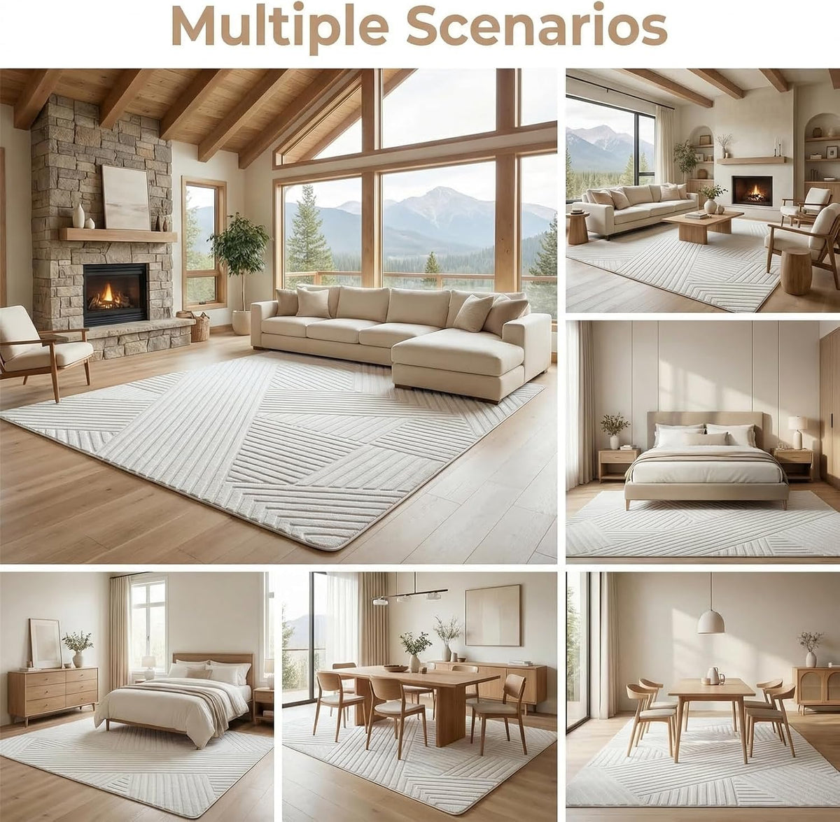 Beige Geometric 5x7 Solid Area Rug, Washable for Living Room Bedroom